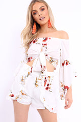 White Floral Crop Top and Shorts Co-ord - Teigan-Co-ords