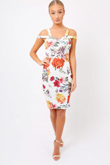 White Floral Cross Over Strap Dress - Briony-Dresses
