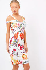 White Floral Cross Over Strap Dress - Briony-Dresses