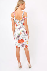 White Floral Cross Over Strap Dress - Briony-Dresses