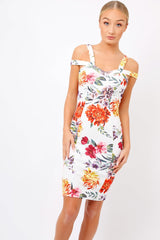 White Floral Cross Over Strap Dress - Briony-Dresses