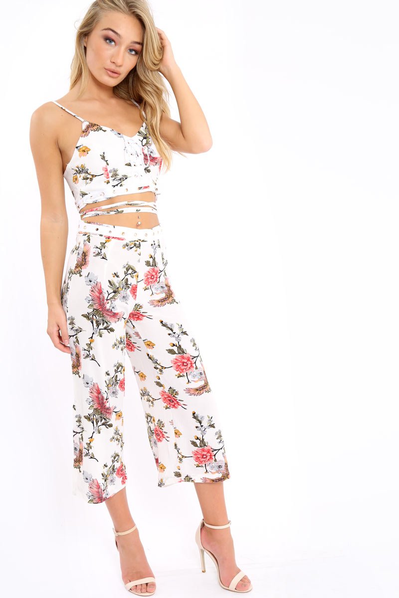 White Floral Cullotes - Destini-Co-ords