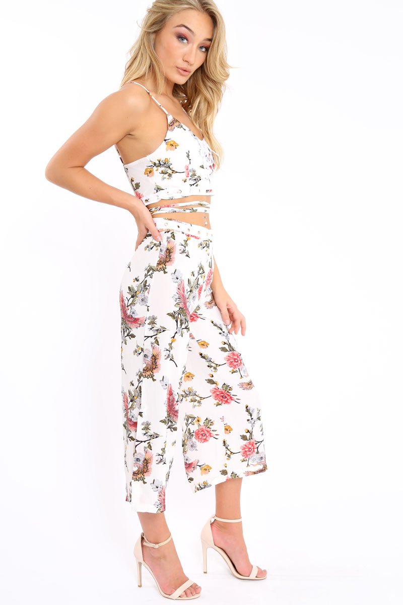 White Floral Cullotes - Destini-Co-ords