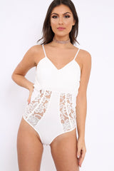 White Floral Cut Out Bodysuit - Tracy-Bodysuits