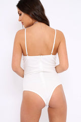 White Floral Cut Out Bodysuit - Tracy-Bodysuits
