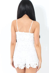 White Floral Detail Playsuit - Amanda-Playsuits