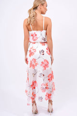 White Floral Dip Hem Maxi Dress - Raina-Dresses