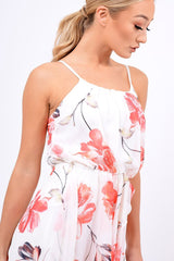 White Floral Dip Hem Maxi Dress - Raina-Dresses