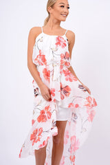 White Floral Dip Hem Maxi Dress - Raina-Dresses
