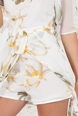 White Floral Dip Hem Playsuit - Caprice-Playsuits