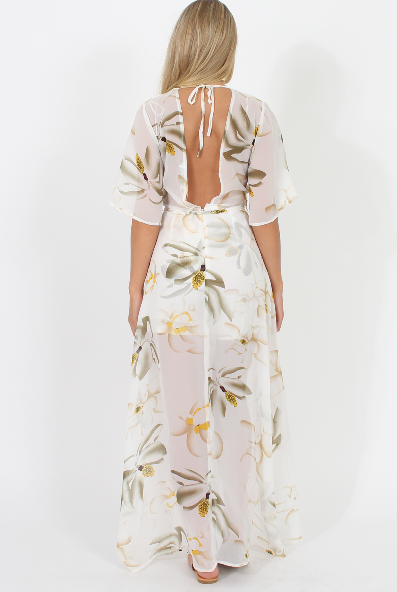 White Floral Dip Hem Playsuit - Caprice-Playsuits