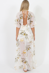 White Floral Dip Hem Playsuit - Caprice-Playsuits