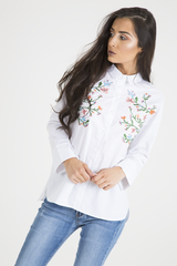 White Floral Embroidered Shirt - Lara-Shirts