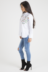 White Floral Embroidered Shirt - Lara-Shirts