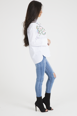 White Floral Embroidered Shirt - Lara-Shirts