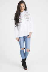 White Floral Embroidered Shirt - Lara-Shirts