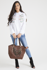 White Floral Embroidered Shirt - Lara-Shirts