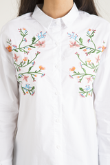 White Floral Embroidered Shirt - Lara-Shirts
