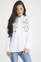 White Floral Embroidered Shirt - Lara-Shirts