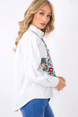 White Floral Embroidered Shirt - Solange-Shirts