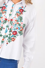 White Floral Embroidered Shirt - Solange-Shirts