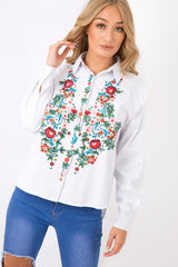 White Floral Embroidered Shirt - Solange-Shirts