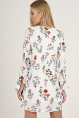White Floral Flared Sleeve Dress - Aisha-Dresses