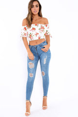 White Floral Frill Gypsy Top - Maysia-Crop Tops
