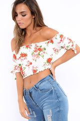 White Floral Frill Gypsy Top - Maysia-Crop Tops