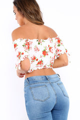 White Floral Frill Gypsy Top - Maysia-Crop Tops