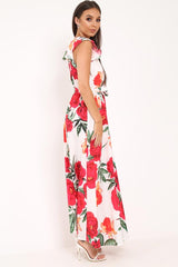 White Floral Frill Sleeve Maxi Dress - Persia-Dresses