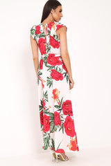 White Floral Frill Sleeve Maxi Dress - Persia-Dresses