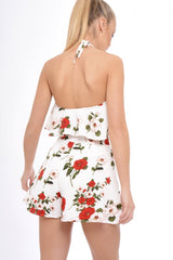 White Floral Halterneck Crop Top - Kamisha-Crop Tops