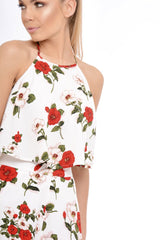 White Floral Halterneck Crop Top - Kamisha-Crop Tops