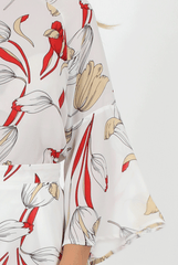 White Floral High Neck Bell Sleeve Blouse - Lexi-Blouses