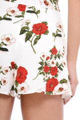 White Floral High Waisted Shorts - Kamisha-Shorts