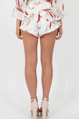 White Floral High Waisted Shorts - Trixie-Shorts