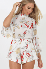 White Floral High Waisted Shorts - Trixie-Shorts