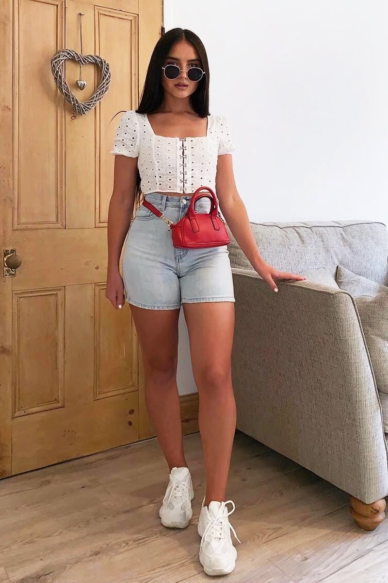 White Floral Hook And Eye Puff Sleeve Crop Top - Libbie-Crop Tops