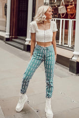 White Floral Hook And Eye Puff Sleeve Crop Top - Libbie-Crop Tops