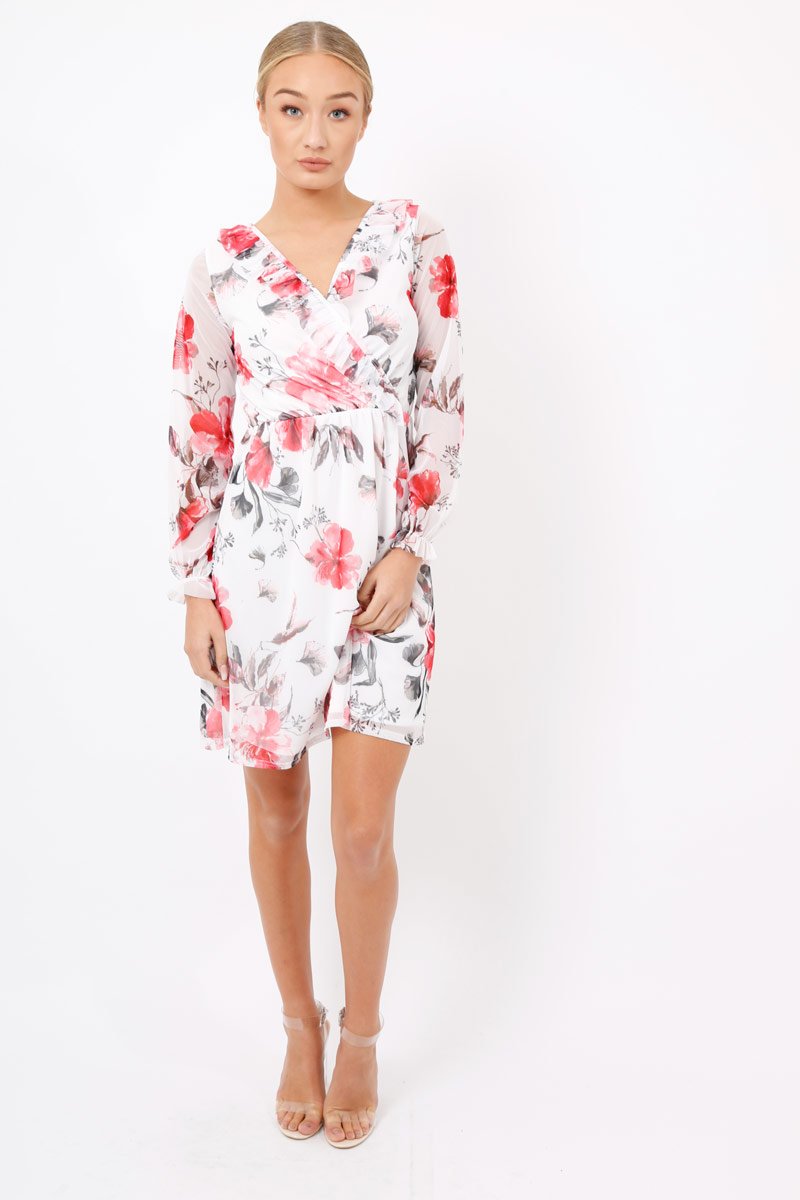 White Floral Lace Frill Dress - Fluer-Dresses