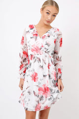 White Floral Lace Frill Dress - Fluer-Dresses