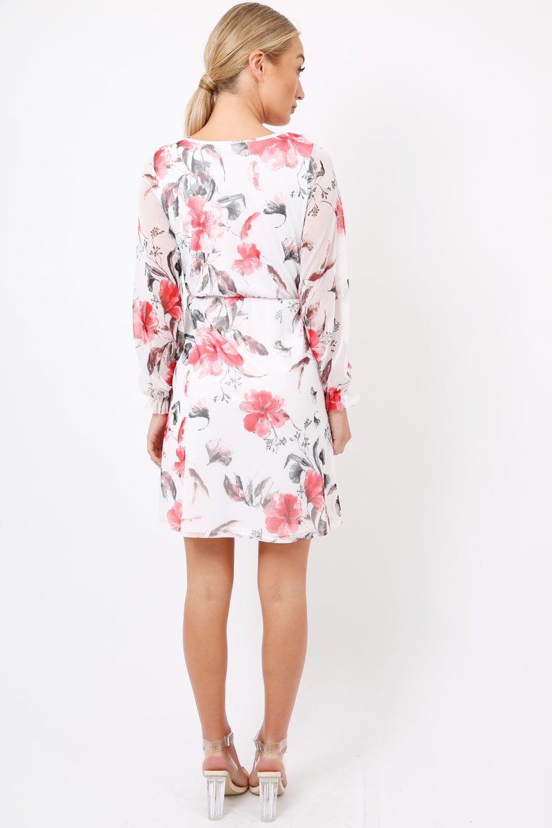 White Floral Lace Frill Dress - Fluer-Dresses