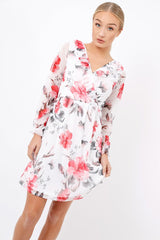 White Floral Lace Frill Dress - Fluer-Dresses