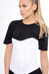 White Floral Lace Ribbon Lace Up Corset - Kiki-Belts