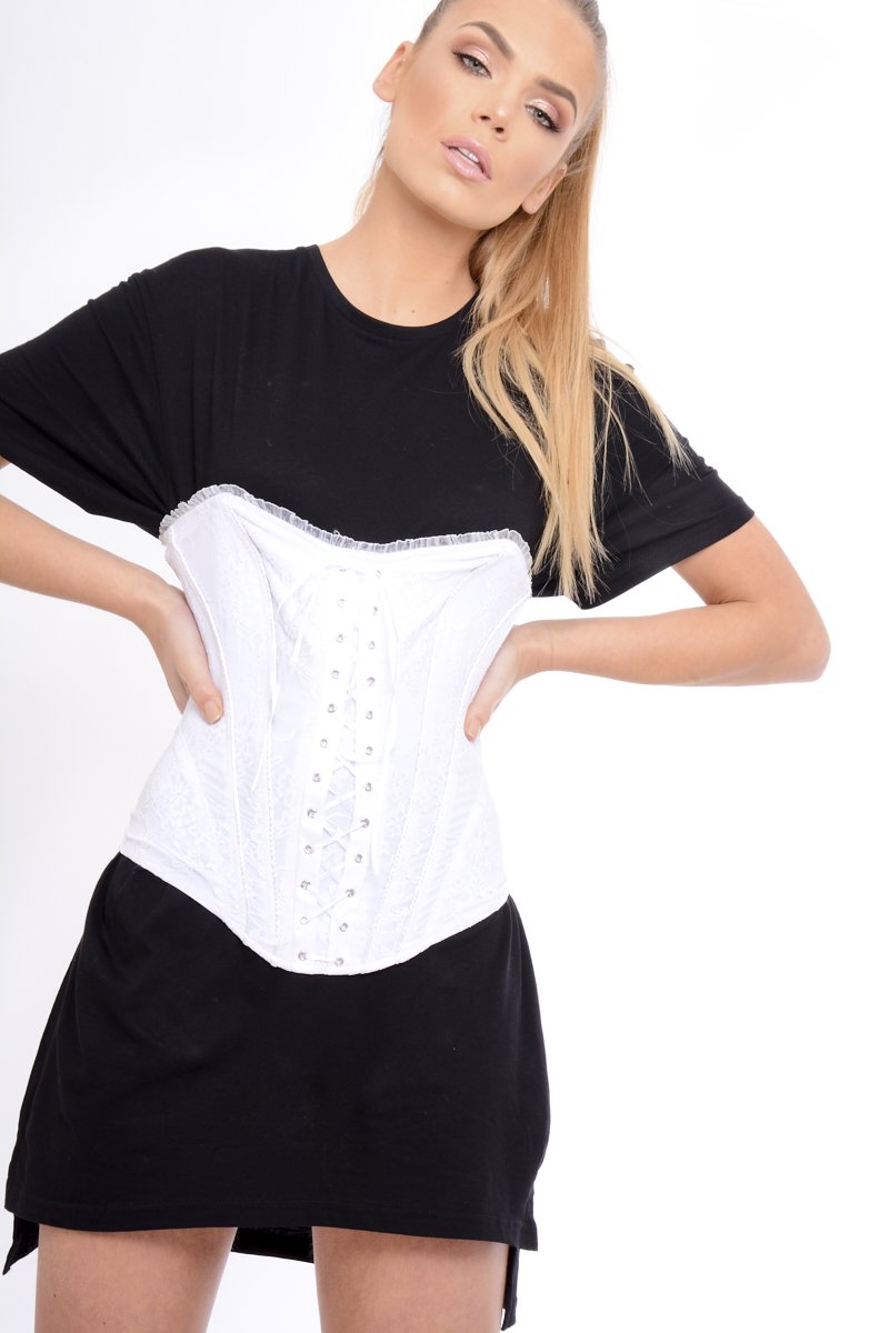 White Floral Lace Ribbon Lace Up Corset - Kiki-Belts