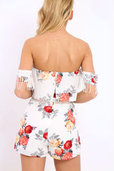 White Floral Lace Trim Playsuit - Tamika-Playsuits