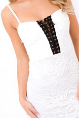 White Floral Lace Up Front Mini Dress - Maci-Dresses