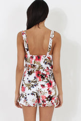 White Floral Lace Up Two Piece - Mica-Co-ords