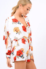 White Floral Panel Wrap Playsuit - Ladonna-Playsuits